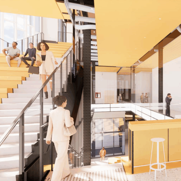 A rendering of students using the staircases in the McLean Centre.
